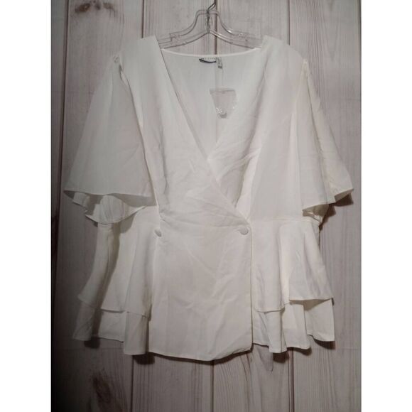 Asos Shirt Ladies 16 White Short Sleeve Semi‎ Sheer - Picture 1 of 6